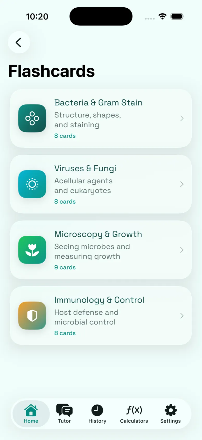 Microbiology AI Flashcards decks screen